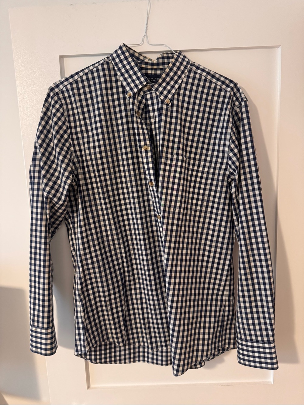 Charles Tyrwhitt Navy and White Gingham Button-Down Shirt